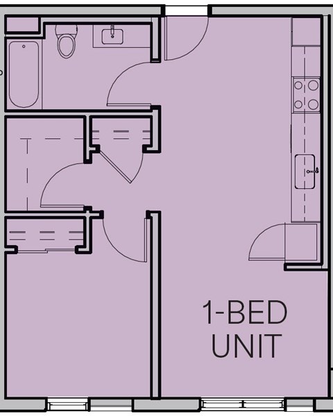 Floor plan for 1 bed, 1 bath, 657 sqft